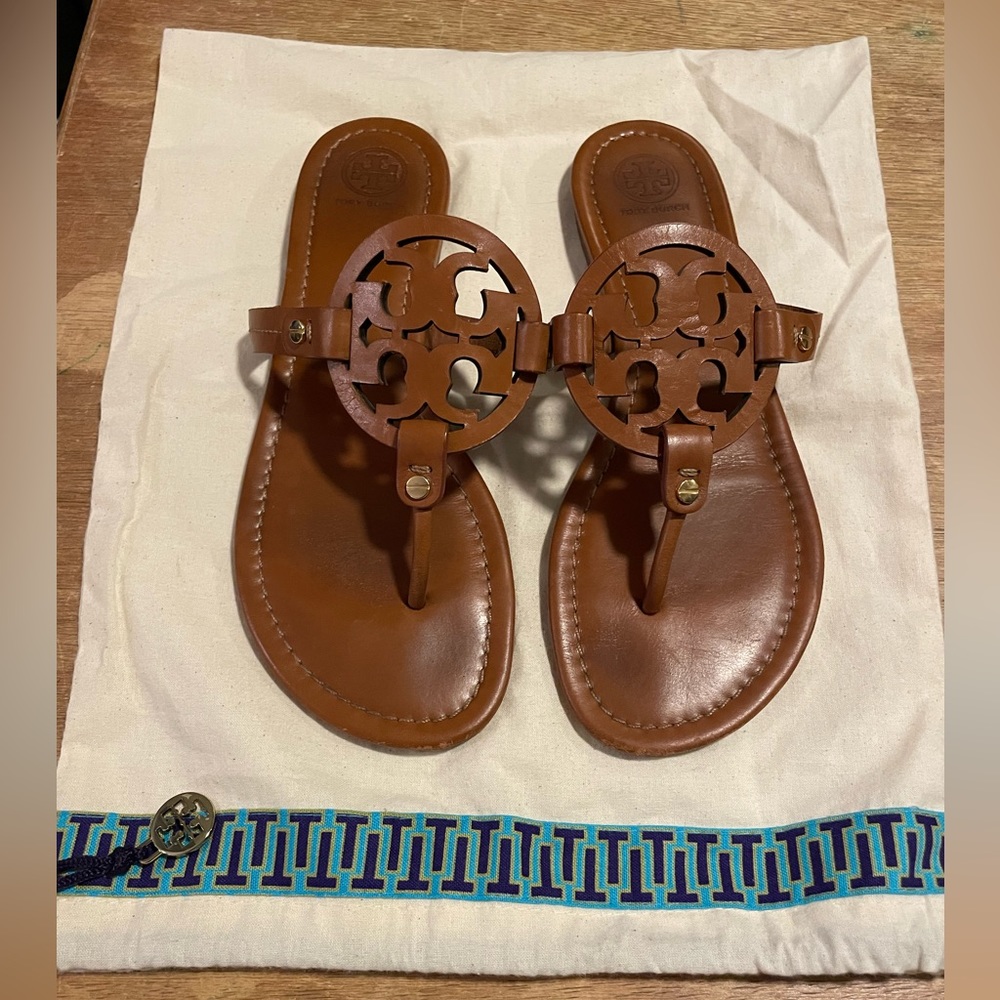 Tory Burch Miller Sandal in Vintage Vachetta Womens size 9 1/2 leather flip flop